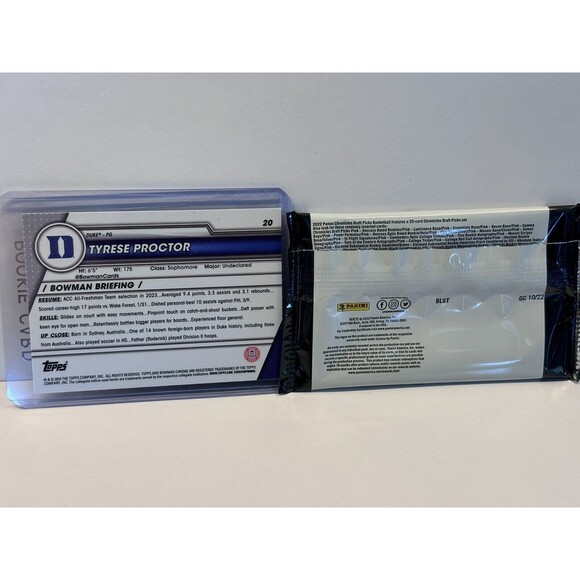 Tyrese Proctor 1st Bowman Card & Panini Draft Picks Sealed Pack Duke Blue Devils - Picture 4 of 4